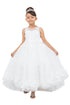 Girls Illusion Tulle Top 3D Flower Sheer Sleeve Flower Girl Dress 2-12