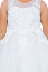 Girls Illusion Tulle Top 3D Flower Sheer Sleeve Flower Girl Dress 2-12