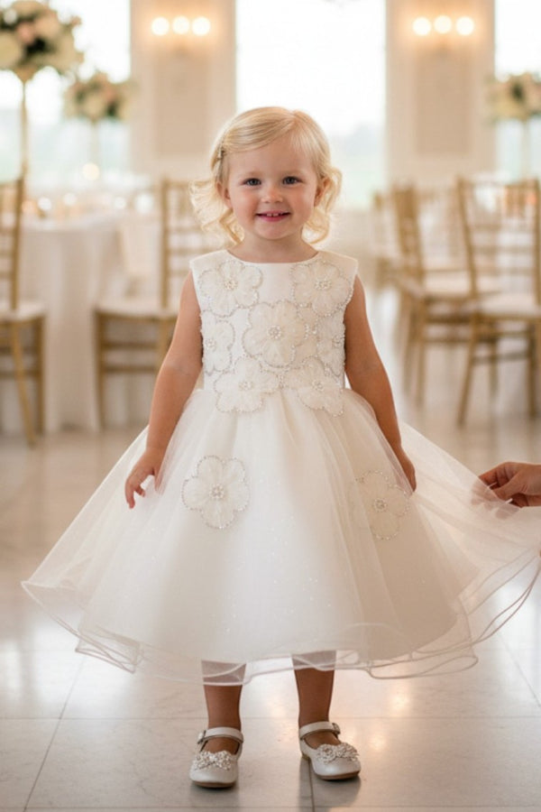 Baby Girls Daisy Sequin Pearl Tulle Flower Girl Dress 3-24M