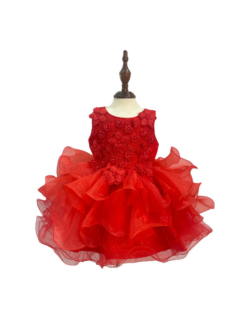 Baby Pearl Sequin Multi Layered Tulle Flower Girl Dress, Sizes 3-24M