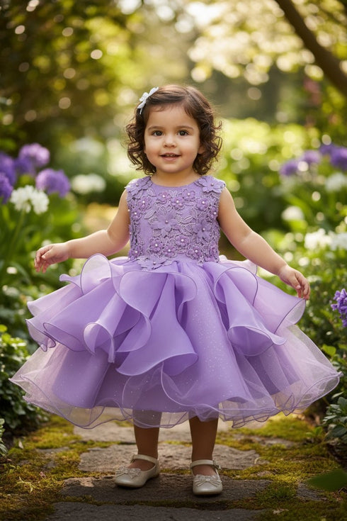 Baby Pearl Sequin Multi Layered Tulle Flower Girl Dress 3-24M