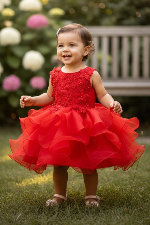 Baby Pearl Sequin Multi Layered Tulle Flower Girl Dress 3-24M