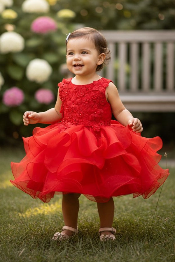 Baby Pearl Sequin Multi Layered Tulle Flower Girl Dress 3-24M