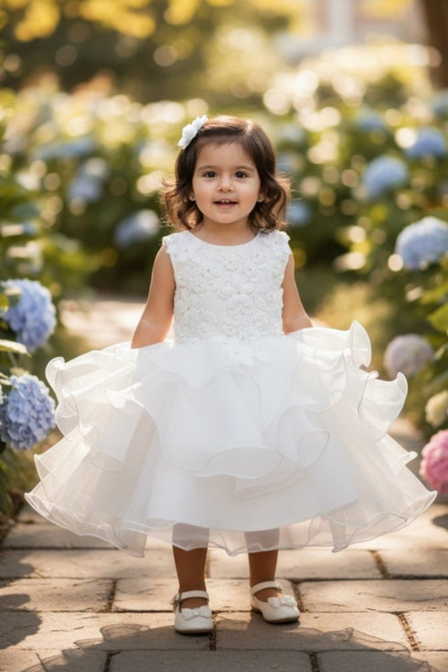 Baby Pearl Sequin Multi Layered Tulle Flower Girl Dress 3-24M