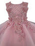 Pink Baby Girls Butterfly Pearl Sequin Tulle Flower Girl Dress, Sizes 3-18M