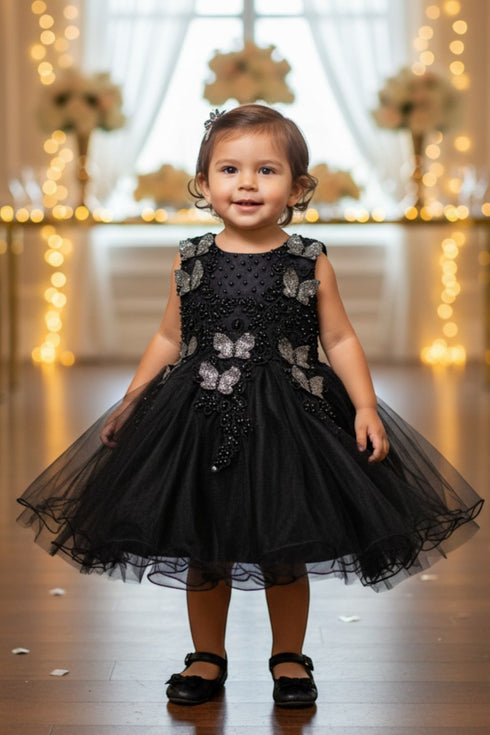 Baby Girls Butterfly Pearl Sequin Tulle Flower Girl Dress 3-24M