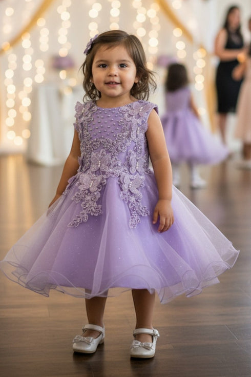 Baby Girls Butterfly Pearl Sequin Tulle Flower Girl Dress 3-24M
