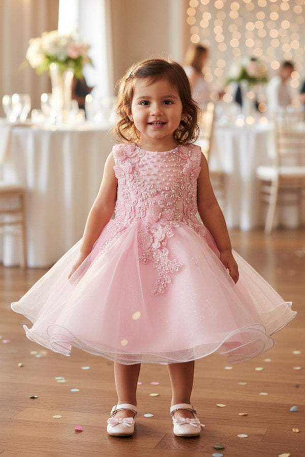 Baby Girls Butterfly Pearl Sequin Tulle Flower Girl Dress 3-24M