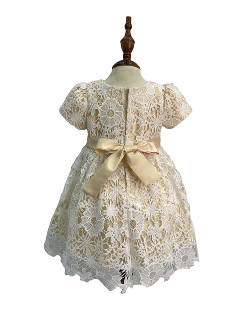 Baby Girls Waist Ribbon Flower Croche Lace Flower Girl Dress 3-24M