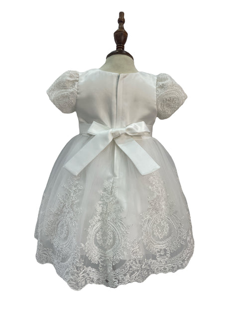 Baby Girls Sleeve Border Embroidery Elegant Tulle Flower Girl Dress 3-24M