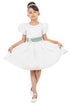 Girls Puff Sleeve Jewel Neck Organza Sash Flower Girl Dress 2-12