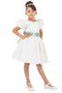 Girls Puff Sleeve Jewel Neck Organza Sash Flower Girl Dress 2-12