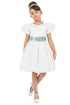 Girls Puff Sleeve Jewel Neck Organza Sash Flower Girl Dress 2-12
