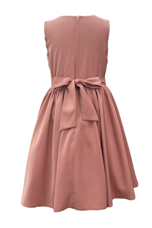 Girls V-Neck Pleated Flower Girl Dress with Rose Appliqué 2-12