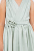 Girls V-Neck Pleated Flower Girl Dress with Rose Appliqué 2-12