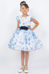 Girls Floral Puff Sleeve Dress with 3D Flower Waistband 2-12