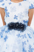 Girls Floral Puff Sleeve Dress with 3D Flower Waistband 2-12