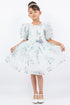 Sage Green Floral Puff Sleeve Dress with Flower Sash 2-12