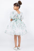 Sage Green Floral Puff Sleeve Dress with Flower Sash 2-12