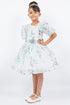 Sage Green Floral Puff Sleeve Dress with Flower Sash 2-12