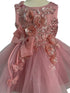 Baby Girls 3D Ribbon Flower Crystal Tulle Flower Girl Dress 3-24M