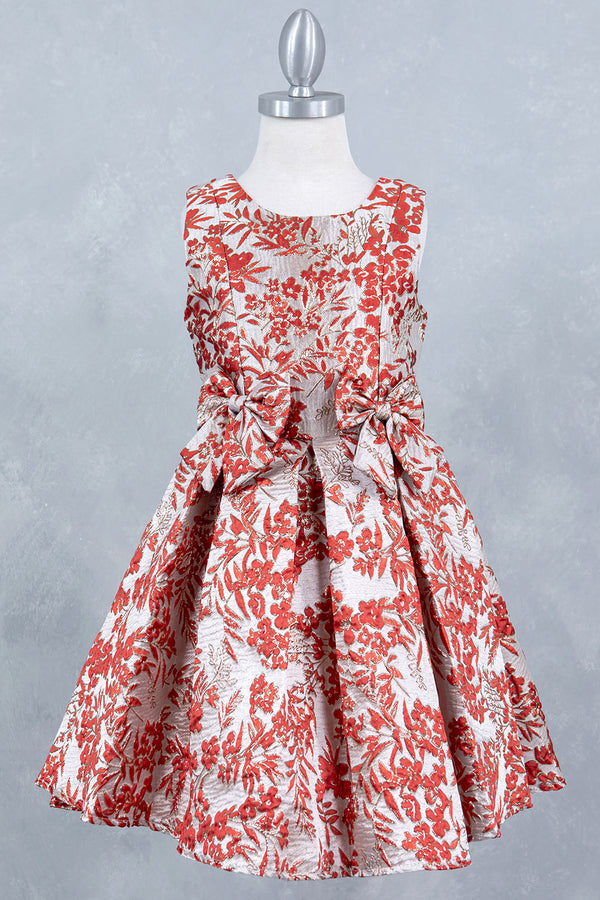 Girls Bow Floral Jaquard Dress 2-12