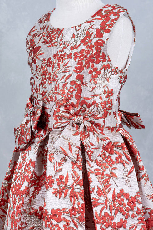 Girls Bow Floral Jaquard Dress 2-12