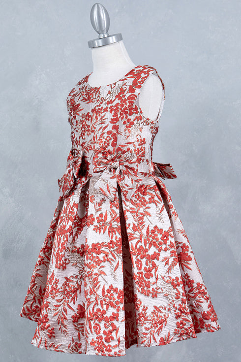 Girls Bow Floral Jaquard Dress 2-12