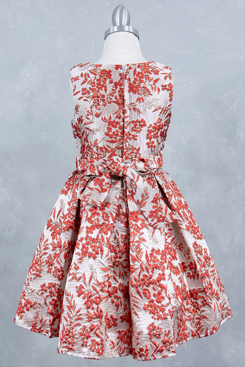 Girls Bow Floral Jaquard Dress 2-12