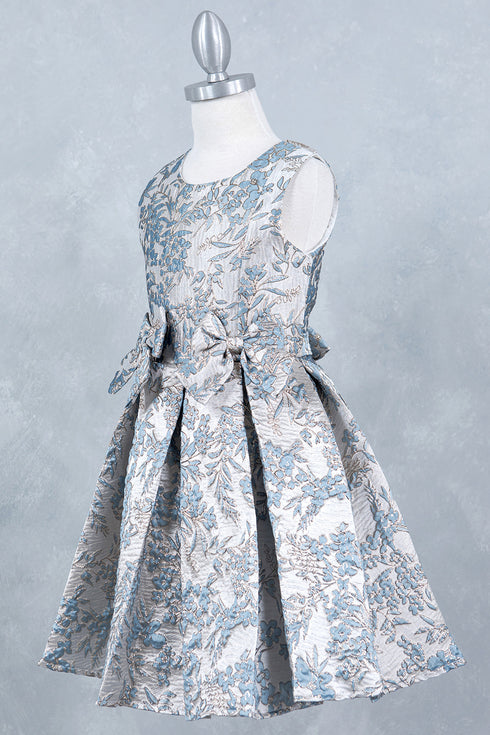 Girls Bow Floral Jaquard Dress 2-12