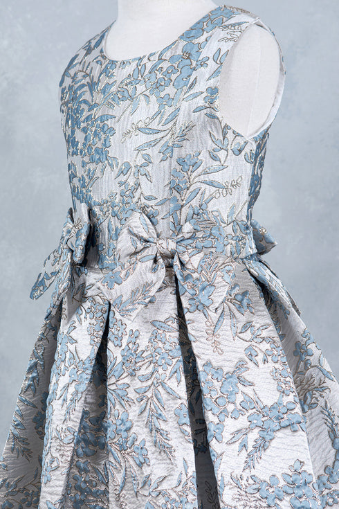 Girls Bow Floral Jaquard Dress 2-12