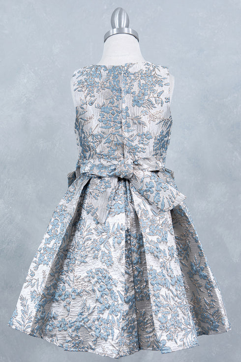Girls Bow Floral Jaquard Dress 2-12
