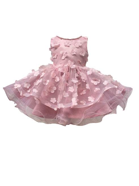 Baby Girls 3D Floral Applique Voluminous Skirt Flower Girl Dress 6-24M