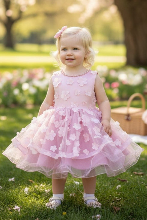 Baby Girls 3D Floral Applique Voluminous Skirt Flower Girl Dress 6-24M