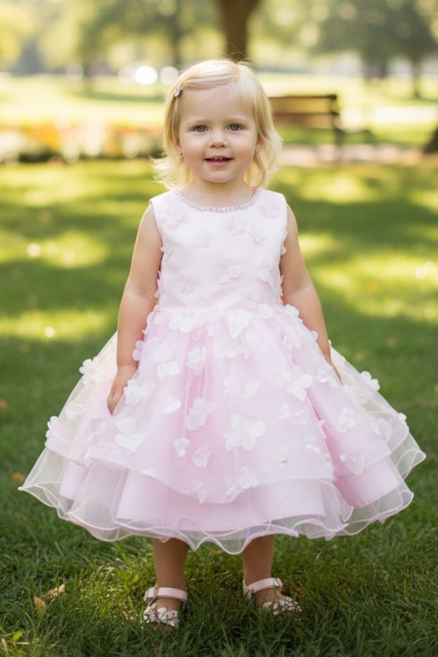 Baby Girls 3D Floral Applique Voluminous Skirt Flower Girl Dress 6-24M