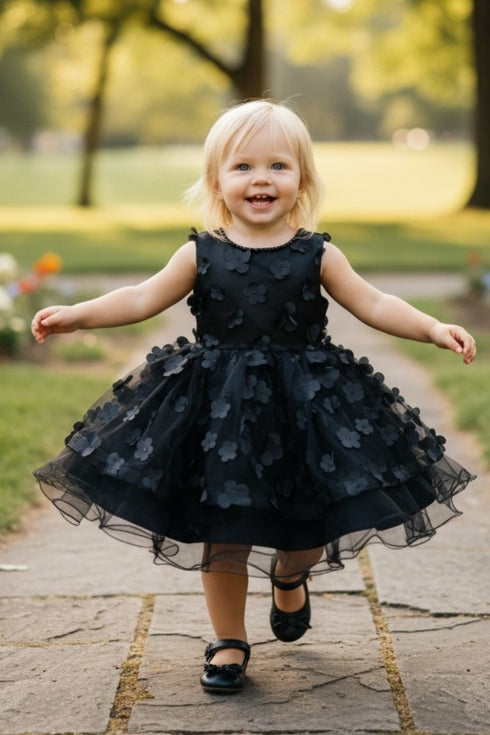 Baby Girls 3D Floral Applique Voluminous Skirt Flower Girl Dress 6-24M