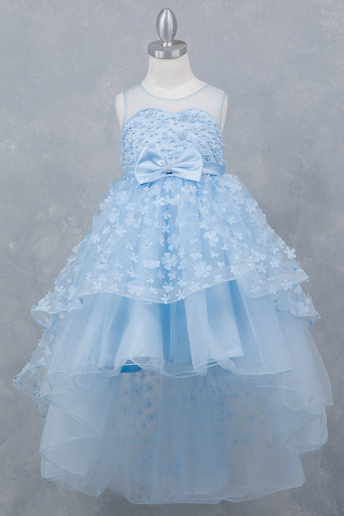Girls Illusion Princess Top 3D Flower High Low Skirt Flower Girl Dress 2-12