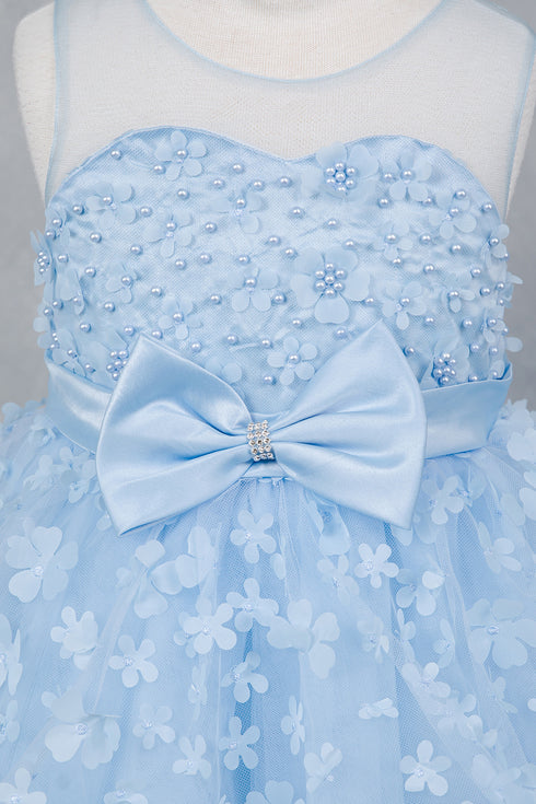 Girls Illusion Princess Top 3D Flower High Low Skirt Flower Girl Dress 2-12