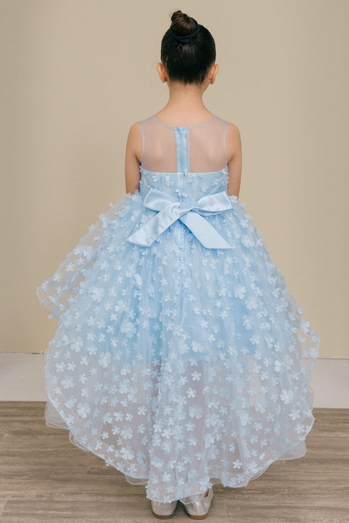 Girls Illusion Princess Top 3D Flower High Low Skirt Flower Girl Dress 2-12