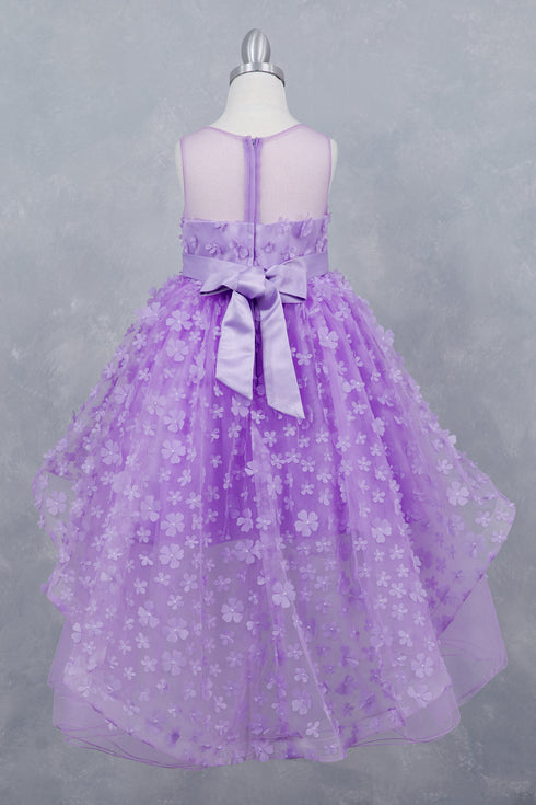 Girls Illusion Princess Top 3D Flower High Low Skirt Flower Girl Dress 2-12