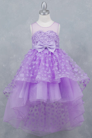 Girls Illusion Princess Top 3D Flower High Low Skirt Flower Girl Dress 2-12