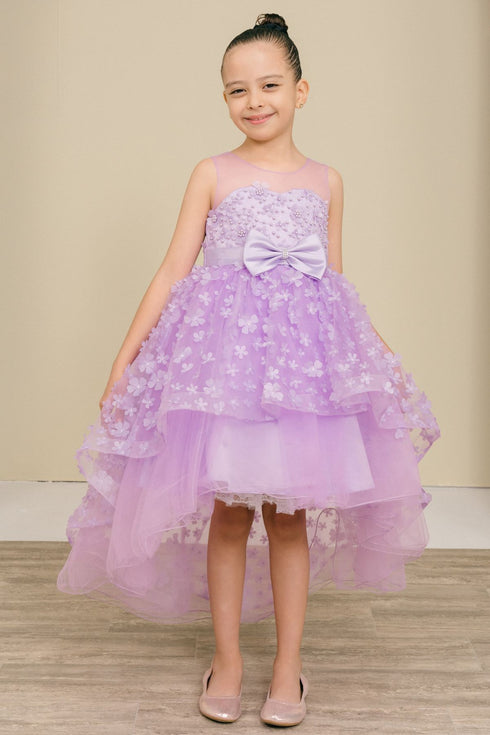 Girls Illusion Princess Top 3D Flower High Low Skirt Flower Girl Dress 2-12