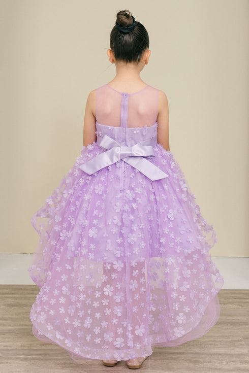 Girls Illusion Princess Top 3D Flower High Low Skirt Flower Girl Dress 2-12