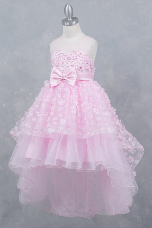 Girls Illusion Princess Top 3D Flower High Low Skirt Flower Girl Dress 2-12