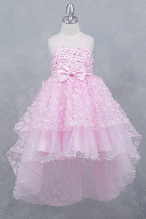 Girls Illusion Princess Top 3D Flower High Low Skirt Flower Girl Dress, Sizes 2-12