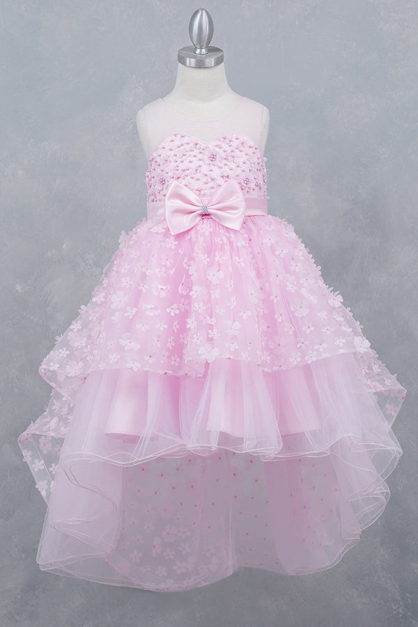 Girls Illusion Princess Top 3D Flower High Low Skirt Flower Girl Dress, Sizes 2-12