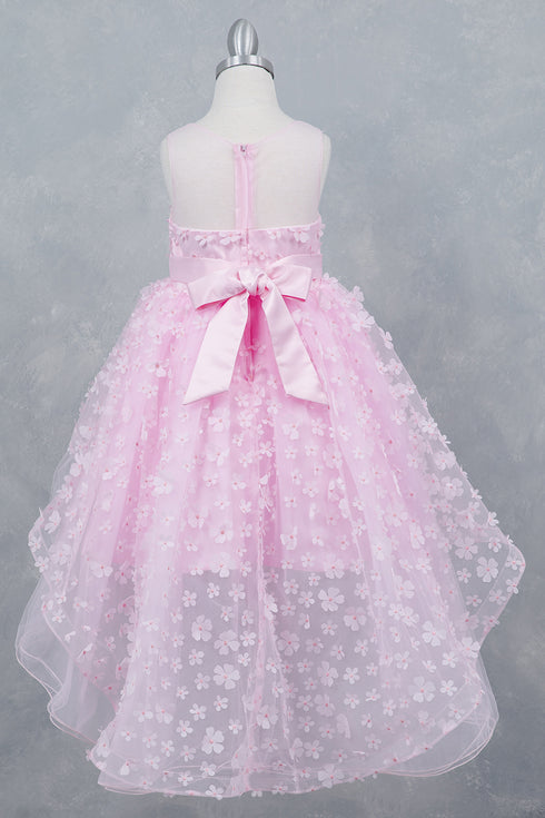 Girls Illusion Princess Top 3D Flower High Low Skirt Flower Girl Dress, Sizes 2-12