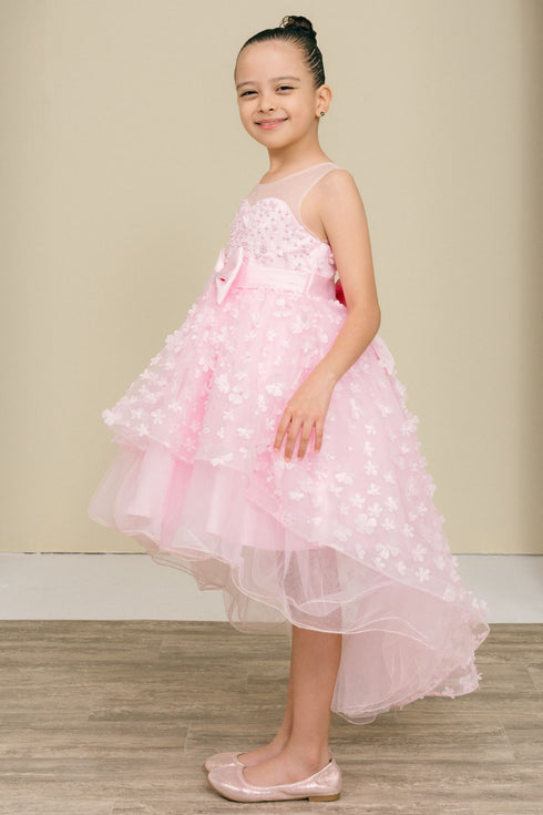 Girls Illusion Princess Top 3D Flower High Low Skirt Flower Girl Dress 2-12