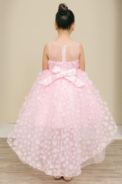 Girls Illusion Princess Top 3D Flower High Low Skirt Flower Girl Dress 2-12
