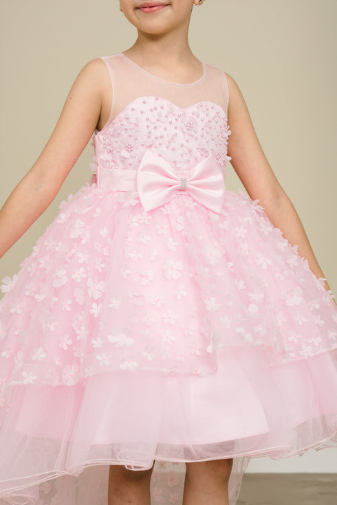 Girls Illusion Princess Top 3D Flower High Low Skirt Flower Girl Dress 2-12